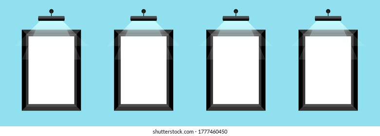 Vector frames. Flat style frames with light on blue background. Set of frames. Vector illustration