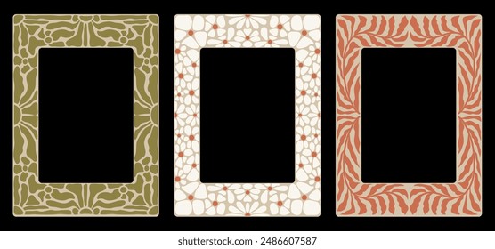 Vector frames with floral and floral patterns in a simple wavy and groovy naive style. Print, nameplate, packaging with space for text. A hand-drawn template for the web and social networks.