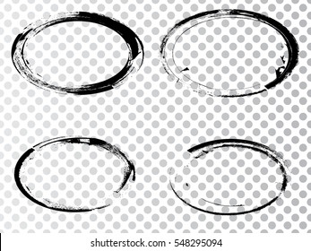 Vector Frames. ovals for image. distress texture . Grunge Black and White borders isolated on the transparent background . Dirt effect . 