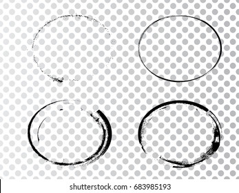 Vector Frames. ovals for image. distress texture . Grunge Black and White borders isolated on the transparent background . Dirt effect . 