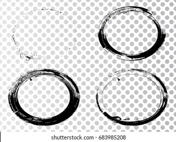 Vector Frames. ovals for image. distress texture . Grunge Black and White borders isolated on the transparent background . Dirt effect . 