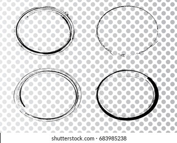 Vector Frames. ovals for image. distress texture . Grunge Black and White borders isolated on the transparent background . Dirt effect . 