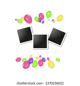 Vector frames photo collage and Color composition of vector realistic balloons isolated on white background