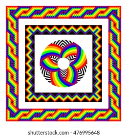 Vector frames in rainbow colors. the square frame in the Mexican style. round abstract flower