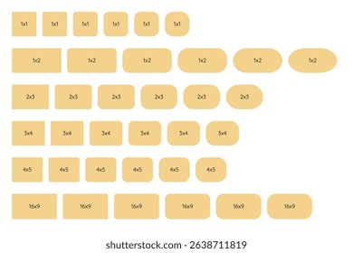 Vector Frames ratio resolution rectangle with various curvatures 1x1 1x2 2x3 3x4 4x5 16x9