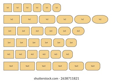 Vector Frames ratio resolution rectangle with various curvatures 1x1 1x2 2x3 3x4 4x5 16x9