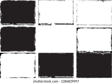 Vector Frames. rectangles for image. distress texture . Grunge Black borders isolated on the background . Dirt effect . geometric shapes for your design