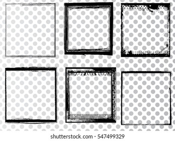 Vector Frames. rectangles for image. distress texture . Grunge Black and White borders isolated on the transparent background . Dirt effect .