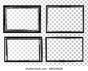 Vector Frames. rectangles for image. distress texture . Grunge Black and White borders isolated on the transparent background . Dirt effect . 