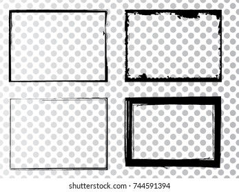 Vector Frames. rectangles for image. distress texture . Grunge Black and White borders isolated on the transparent background . Dirt effect .