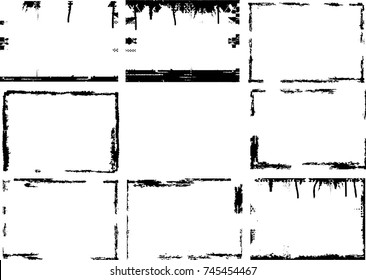 Vector Frames. rectangles for image. distress texture . Grunge Black borders isolated on the background . Dirt effect . geometric shapes for your design