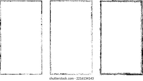 Marcos vectoriales con bordes ásperos. Rectángulos para la imagen. textura de distrés. Bordes pequeños de marco aislados en el fondo. Efecto sucio . 