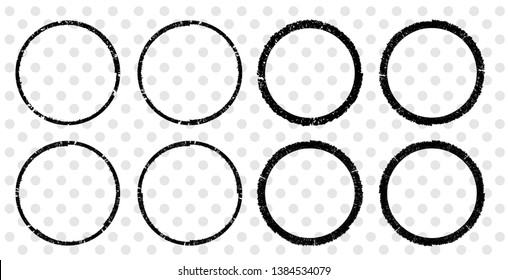 Vector Frames. Round stamps . circle for image. distress texture . Grunge Black and White borders isolated on the transparent background . Dirt effect . 