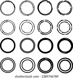 Vector Frames. Round stamps . circle for image. distress texture . Grunge Black  borders. Dirt effect . 