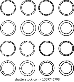 Vector Frames. Round stamps . circle for image. distress texture . Grunge Black  borders. Dirt effect . 