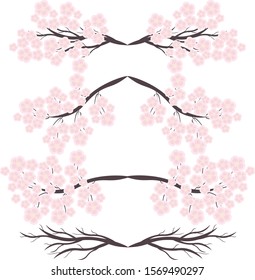 Vector frames of sakura (cherry) blossoming branches.  