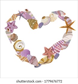Vector frames from seashells. Decorative items from marine objects. For decoration of holidays and printing.