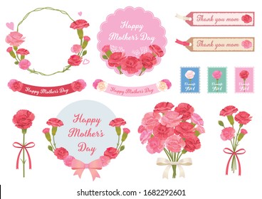 Vector frames set of Mother's day. Carnation flowers.