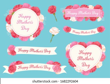 Vector frames set of Mother's day. Carnation flowers.