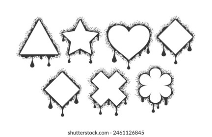 Vector Frames In Shapes As Heart, Star, Triangle, Cross, Rhombus, Flower Ina Graffiti Style With Paint Dripping Effect