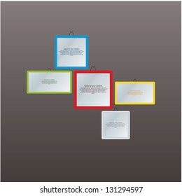 Vector frames with space for your information. Modern design. Boxes with space for content. Different solution, choices or steps. Different colors.
