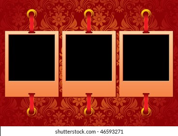 Vector framework for a photo. A silk bow and rich ornate background.