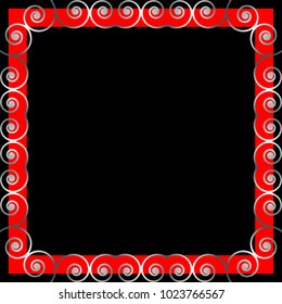 Vector framework. Silver spirals on a red and black background.