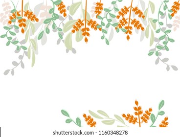 Vector framing of green branches and leaves on white. For registration of invitation cards, printed paper products