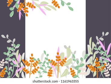 Vector framing of green branches and leaves on white and black. For registration of invitation cards, printed paper products