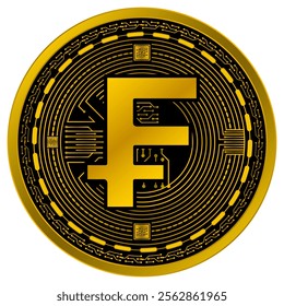 Vector of Franc Digital Currency in gold and black colors on a white background.