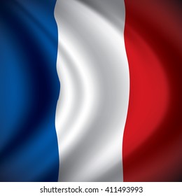 Vector France flag blowing in the wind. Background texture.