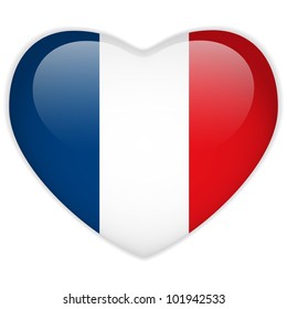Vector - France Flag Heart Glossy Button