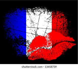 Vector France flag with lips