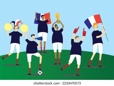 Vector of  France Football Fans and Supporters Characters For Soccer Event