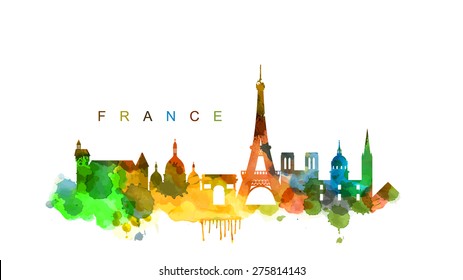 vector france and landmark architecture vector set