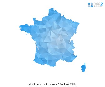 Vector France map blue polygon triangle mosaic with white background. style gradient.