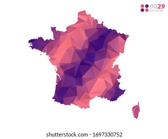 Vector de Francia cartografía colorido polígono triángulo rojo mosaico con fondo blanco. degradado de estilo.