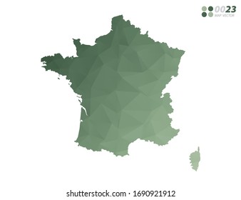 Vector de Francia mapa de mosaico triángulo de polígono verde con fondo blanco. degradado de estilo.