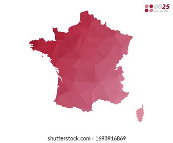 Vector of France map red polygon triangle mosaic with white background. style gradient.