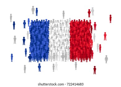 Vector France state flag formed by crowd of cartoon people