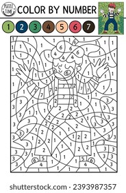 Vector France themed color by number activity with mime. French character scene. Black and white counting game with cute clown in beret and stripy shirt. Coloring page for kids
