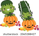 vector of Frankenstein and lady Frankenstein with jack o lantern