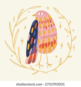 Vector freaky cool funny hand-drawn doodlish abstract bird illustration, Scandinavian freehand style minimal collage clip-art, for Easter postcards, Anniversary and more variants