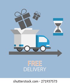 Vector free delivery concept in flat style - truck with gift