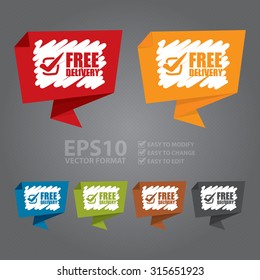 Vector : Free Delivery Paper Origami Speech Bubble or Speech Balloon Infographics Sticker, Label, Sign or Icon