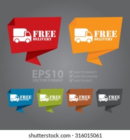 Vector : Free Delivery Paper Origami Speech Bubble or Speech Balloon Infographics Sticker, Label, Sign or Icon