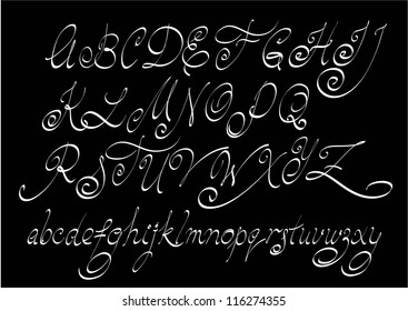 Vector free hand calligraphic alphabet, uppercase and lowercase letters.