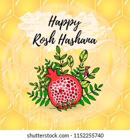 Vector free hand draw illustration for Rosh Hashanah card (Jewish New Year). Rosh Hashanah holiday design for postcard or invitation card. Shana Tova celebration.