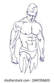 Vector free hand drawing illustration of a muscled man, fashion and beauty concept