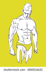 Vector free hand drawing illustration of a muscled man, fashion and beauty concept